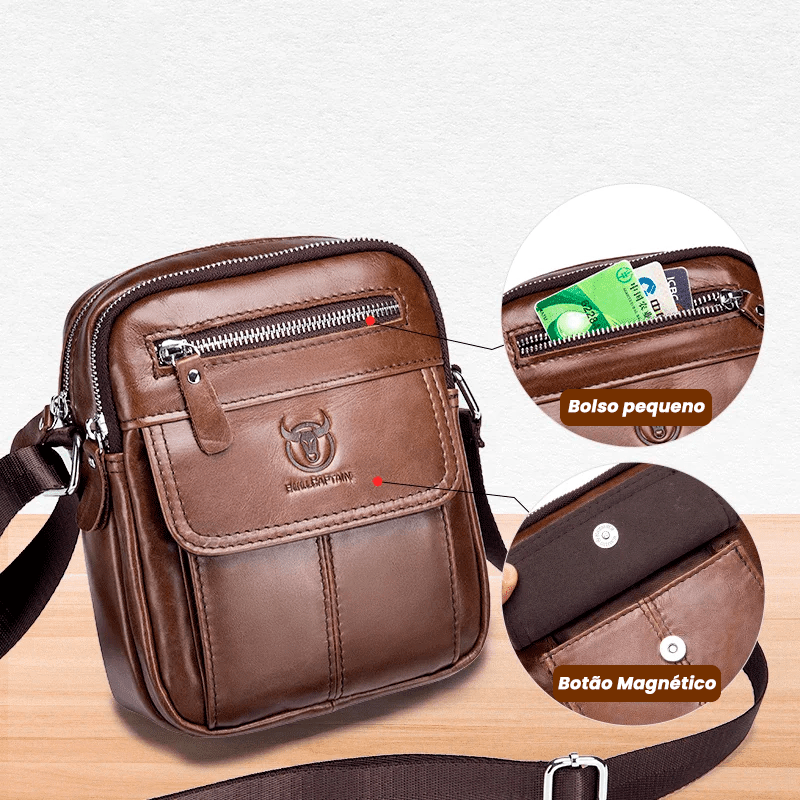 Bolsa de Ombro em Couro Genuino- Bull Captain
