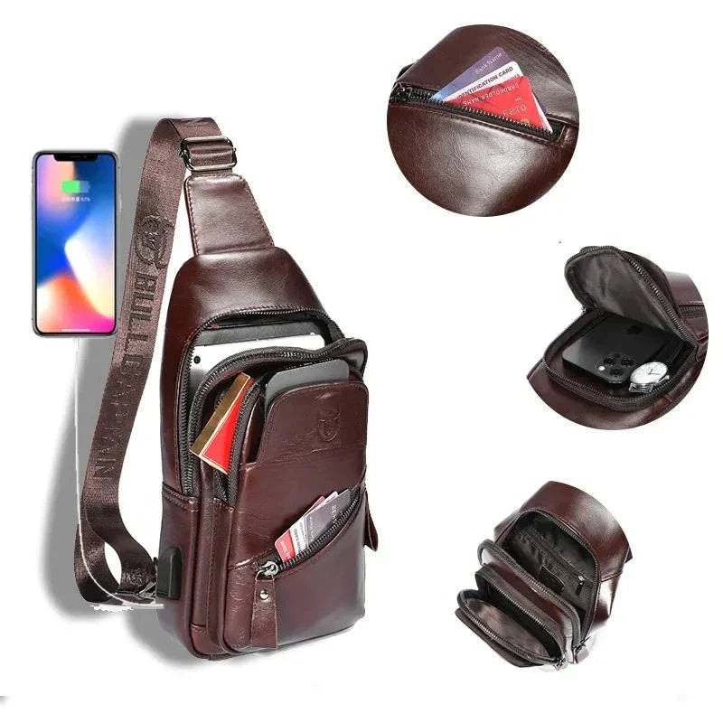 Bolsa de Ombro Masculina Transversal em Couro Genuino - Black Jack