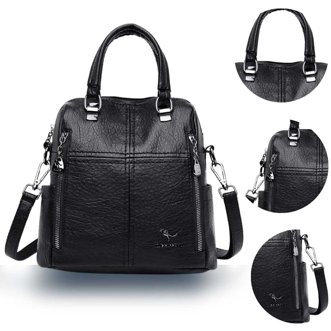 Bolsa Mochila Feminina em Couro Genuino - TwoInOne Premium