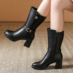 Bota Feminina de Couro Aveludada Alexa