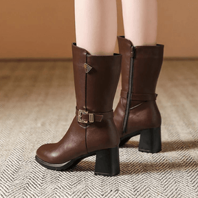 Bota Feminina de Couro Aveludada Alexa
