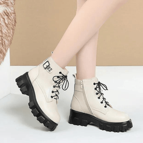 Bota Feminina de Couro Aveludada Fashion