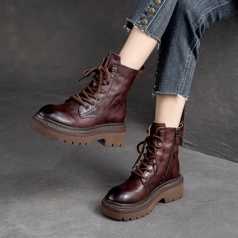 Bota Feminina de Couro Coturno Euphoric