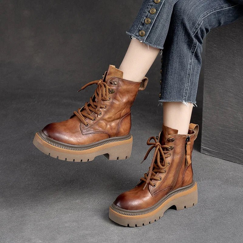 Bota Feminina de Couro Coturno Euphoric