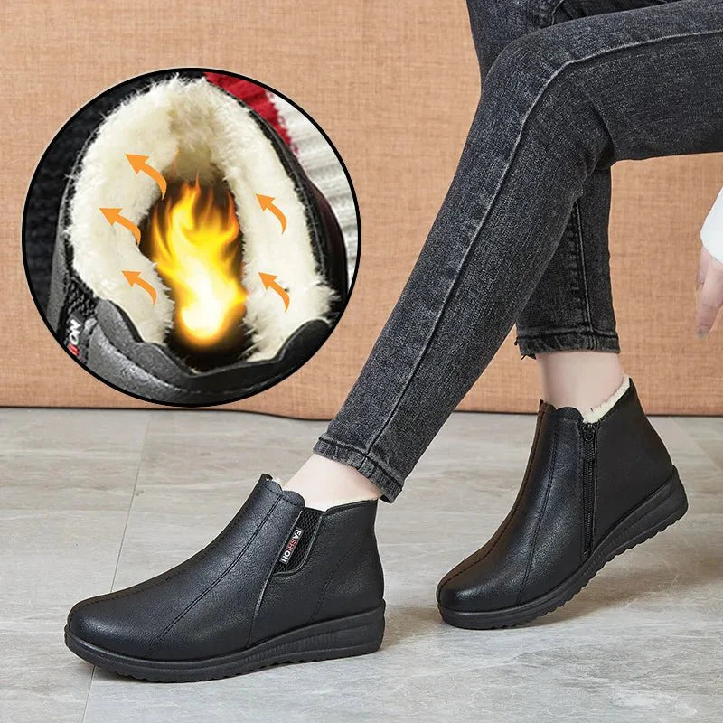 Bota Feminina de Couro Inverno Forrada