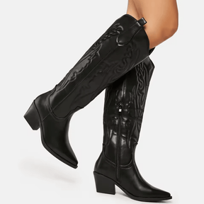 Bota Texana Feminina de Couro Kabani Cano Alto Vintage