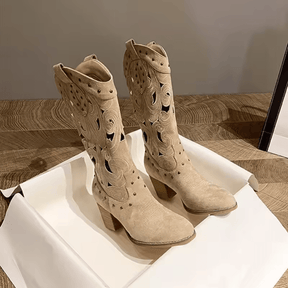 Bota Feminina Texana de Couro Vintage