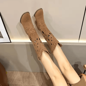 Bota Feminina Texana de Couro Vintage