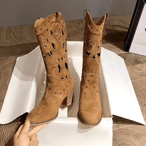 Bota Feminina Texana de Couro Vintage