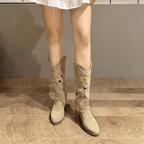 Bota Feminina Texana de Couro Vintage