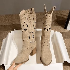 Bota Feminina Texana de Couro Vintage