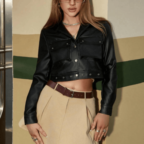 Jaqueta Feminina Cropped de Couro Pandora