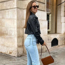 Jaqueta Feminina Cropped de Inverno em Couro Amber