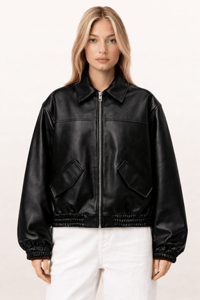 Jaqueta Feminina de Couro Bomber
