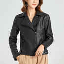Jaqueta Feminina de Couro Casual Slim
