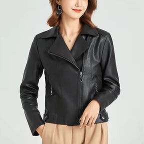Jaqueta Feminina de Couro Casual Slim