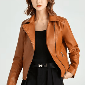Jaqueta Feminina de Couro Casual Slim