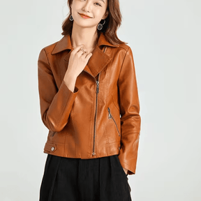 Jaqueta Feminina de Couro Casual Slim