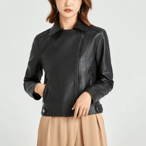 Jaqueta Feminina de Couro Casual Slim