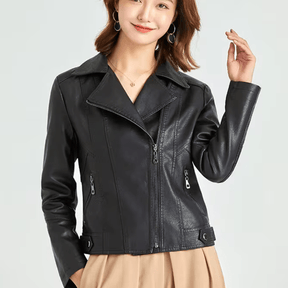 Jaqueta Feminina de Couro Casual Slim