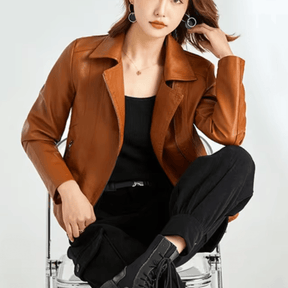 Jaqueta Feminina de Couro Casual Slim