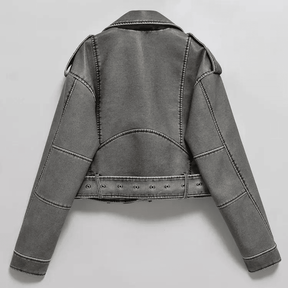 Jaqueta Feminina de Couro Curta Streetwear