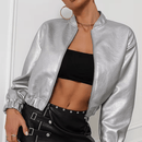 Jaqueta Feminina de Couro Prata Outwear