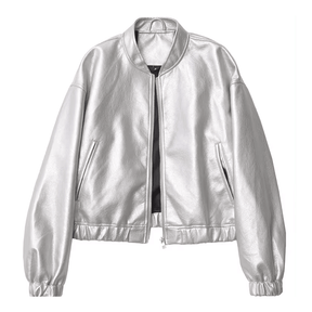 Jaqueta Feminina de Couro Prata Outwear