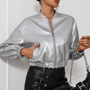 Jaqueta Feminina de Couro Prata Outwear
