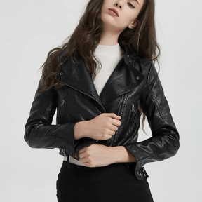 Jaqueta Feminina de Couro Preta Slim