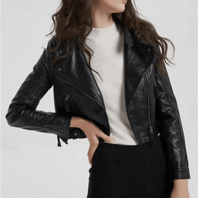 Jaqueta Feminina de Couro Preta Slim
