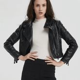 Jaqueta Feminina de Couro Preta Slim