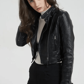 Jaqueta Feminina de Couro Preta Slim