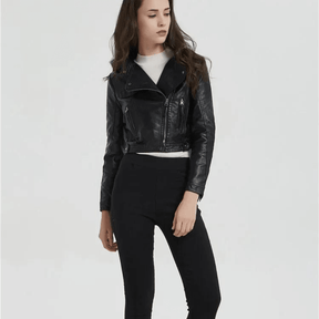 Jaqueta Feminina de Couro Preta Slim