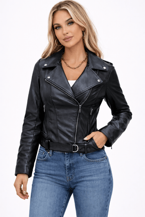 Jaqueta Feminina de Couro Vintage Slim