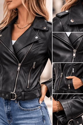 Jaqueta Feminina de Couro Vintage Slim