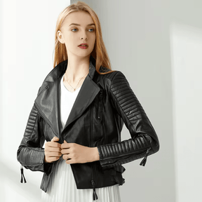Jaqueta Feminina de Couro Zíper Casual