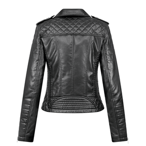 Jaqueta Feminina de Couro Zíper Outwear