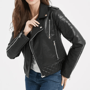Jaqueta Feminina de Couro Zíper Outwear