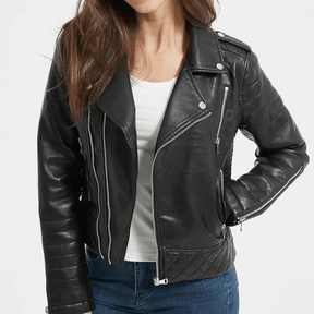 Jaqueta Feminina de Couro Zíper Outwear