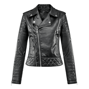 Jaqueta Feminina de Couro Zíper Outwear