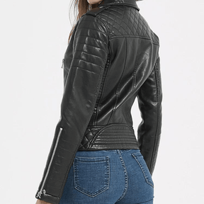 Jaqueta Feminina de Couro Zíper Outwear