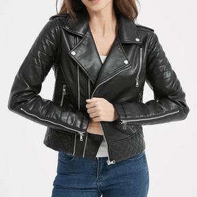 Jaqueta Feminina de Couro Zíper Outwear