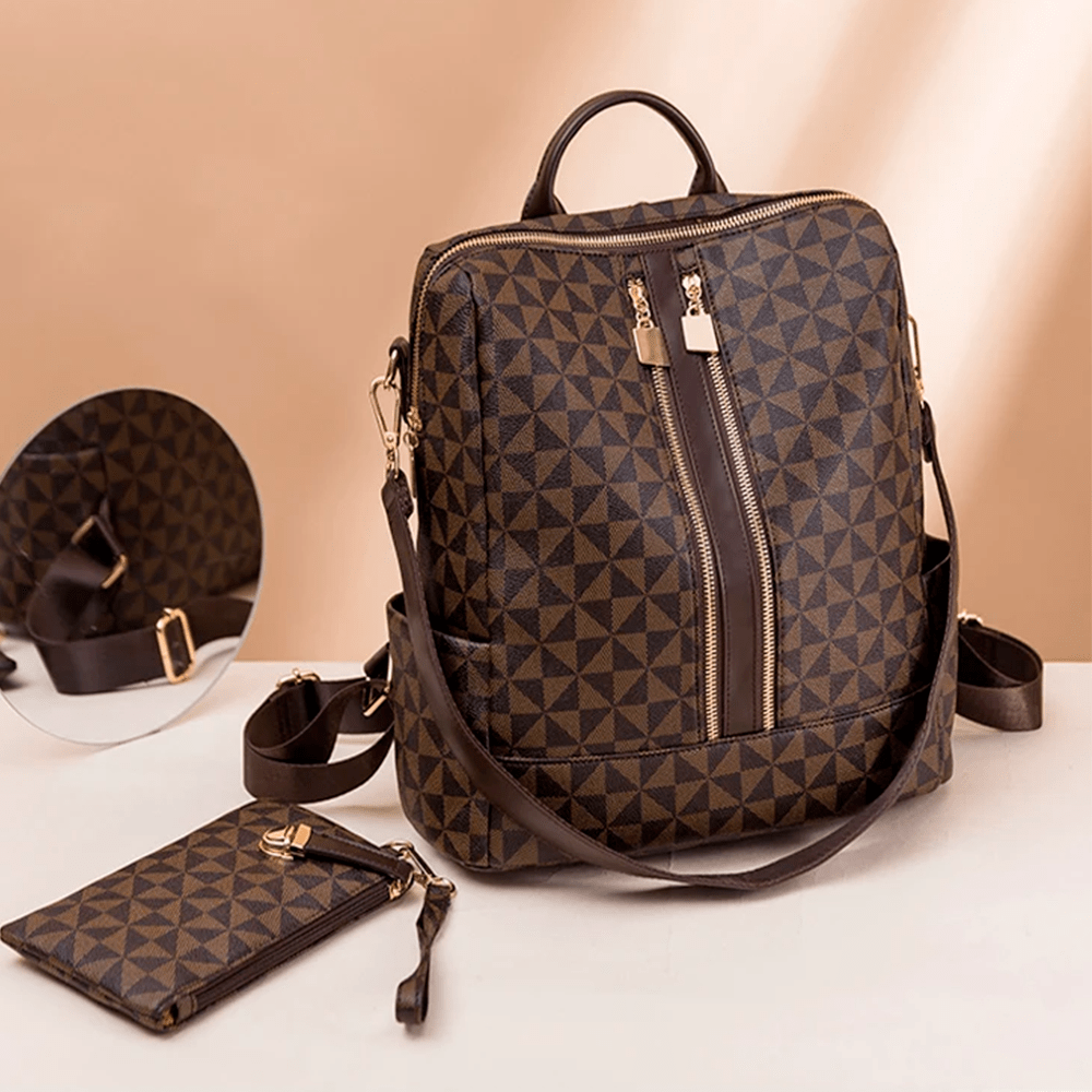 Mochila Feminina em Couro + Carteira - Classic Elegance
