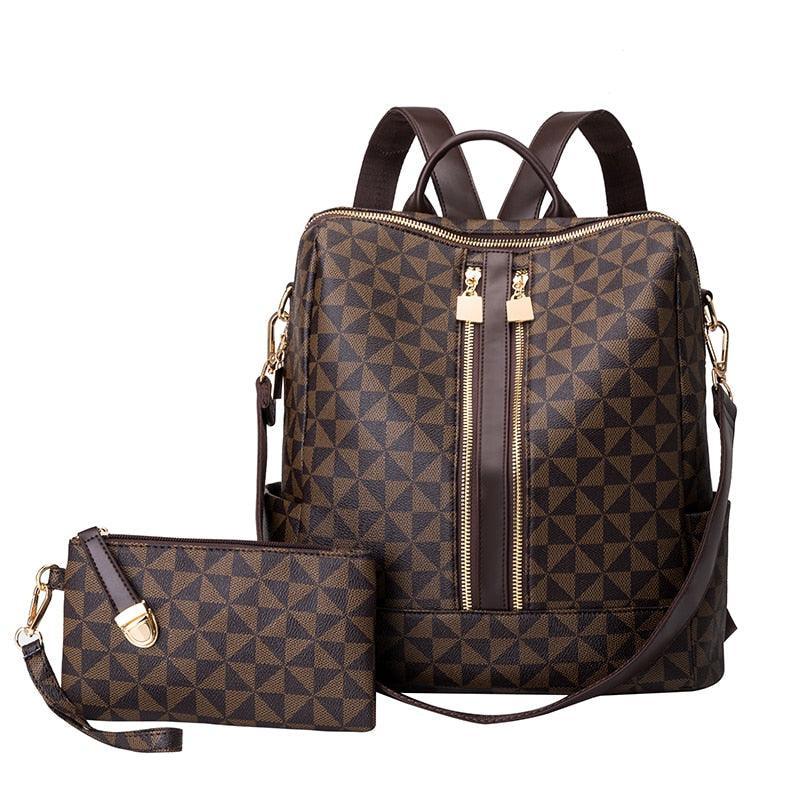 Mochila Feminina em Couro + Carteira - Classic Elegance
