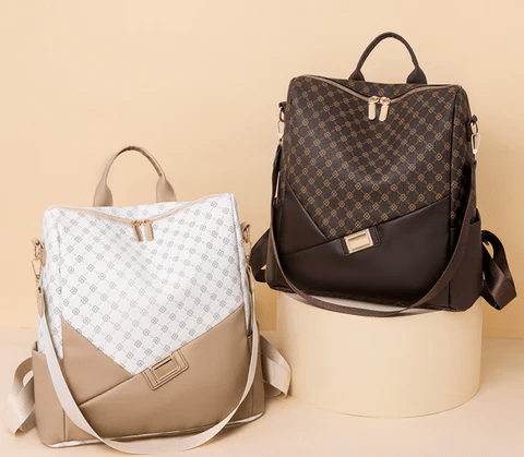 Mochila Feminina Xadrez em Couro Genuino - Levian Premium