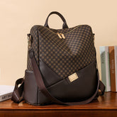 Mochila Feminina Xadrez em Couro Genuino - Levian Premium