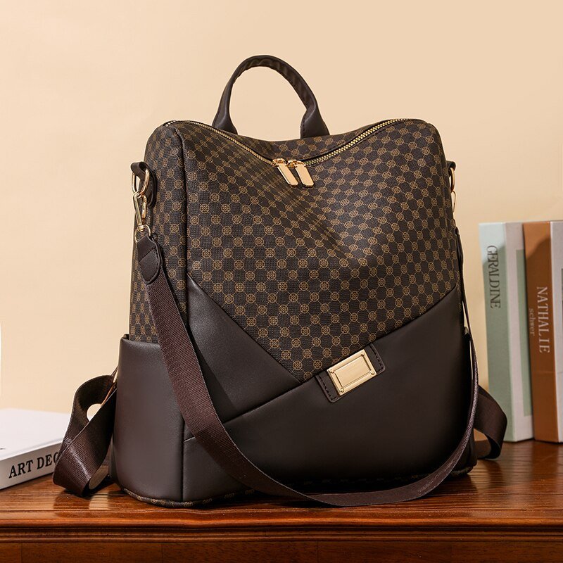 Mochila Feminina Xadrez em Couro Genuino - Levian Premium