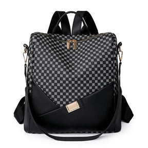Mochila Feminina Xadrez em Couro Genuino - Levian Premium